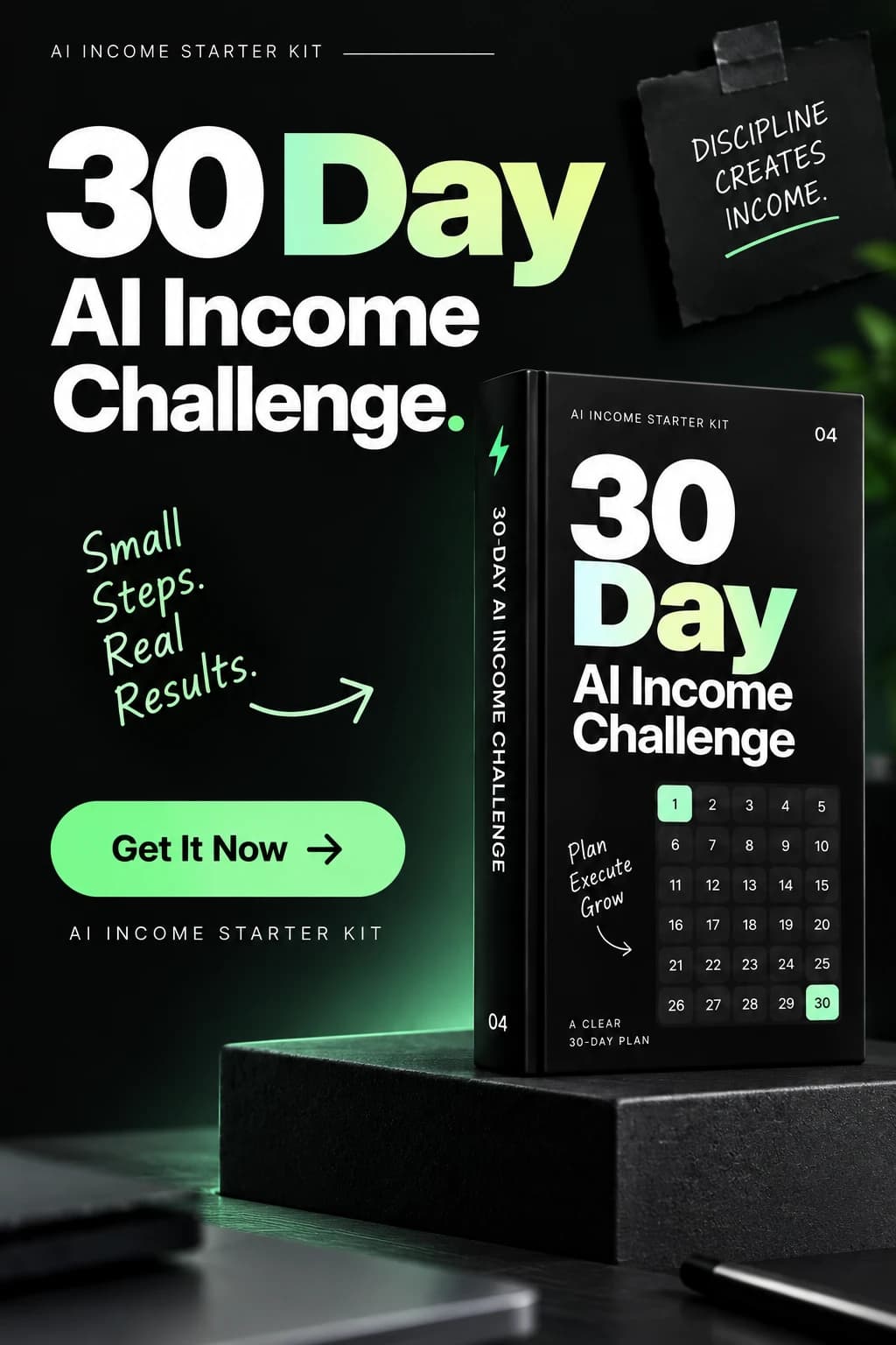 30-Day AI Income Challenge cover with a 30-day calendar