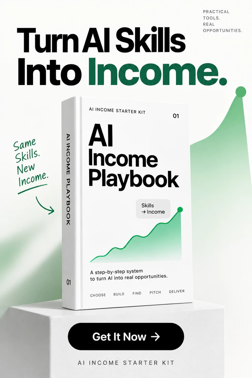 AI Income Playbook cover: a step-by-step system to turn AI into real opportunities